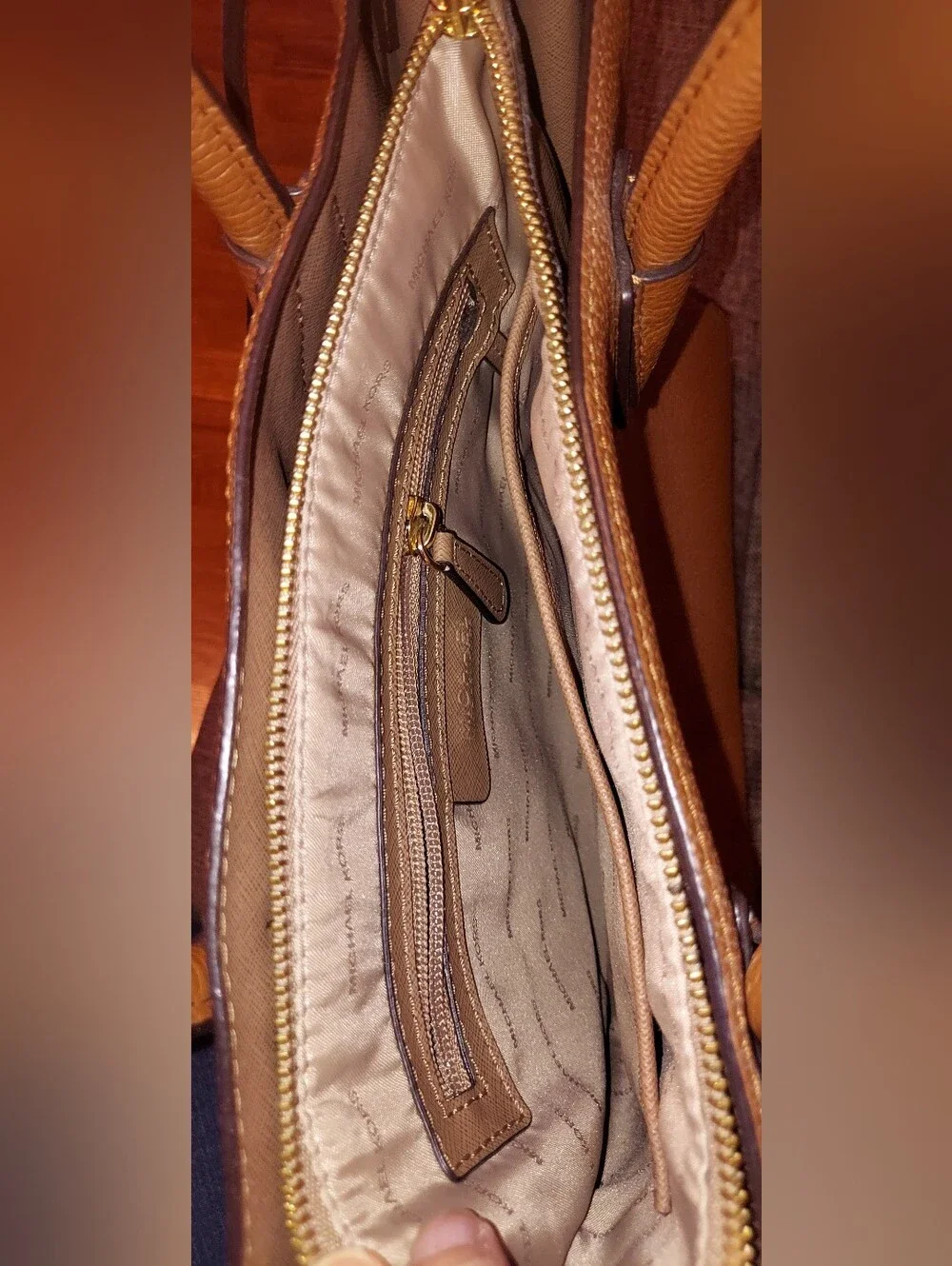 Michael Kors Tan Pebbled Leather Satchel with Crossbody Strap